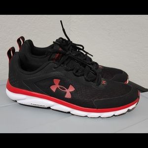 Under Armour mens size 13 Charged Assert black red sneakers shoes